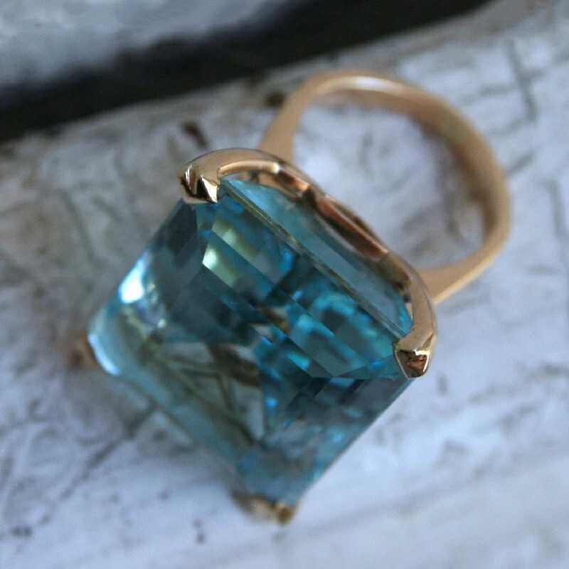 Big Rectangle Shape Rhinestone Rings For Women Aquamarin Princess Crystal Ring .