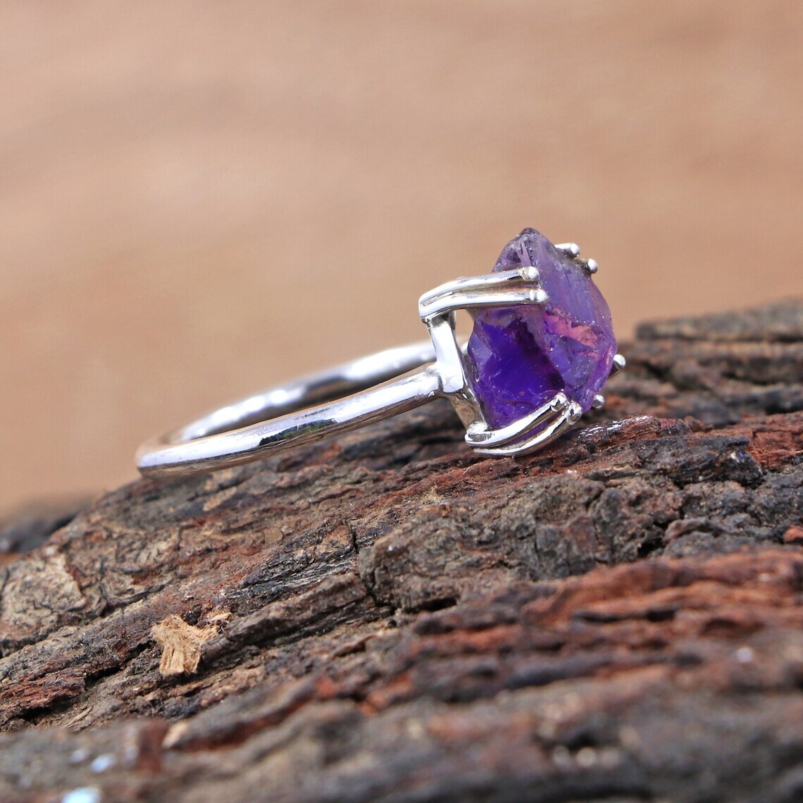 Lovable Rough Amethyst Ring Dainty Ring 925 Silver Birthstone Of February Gift