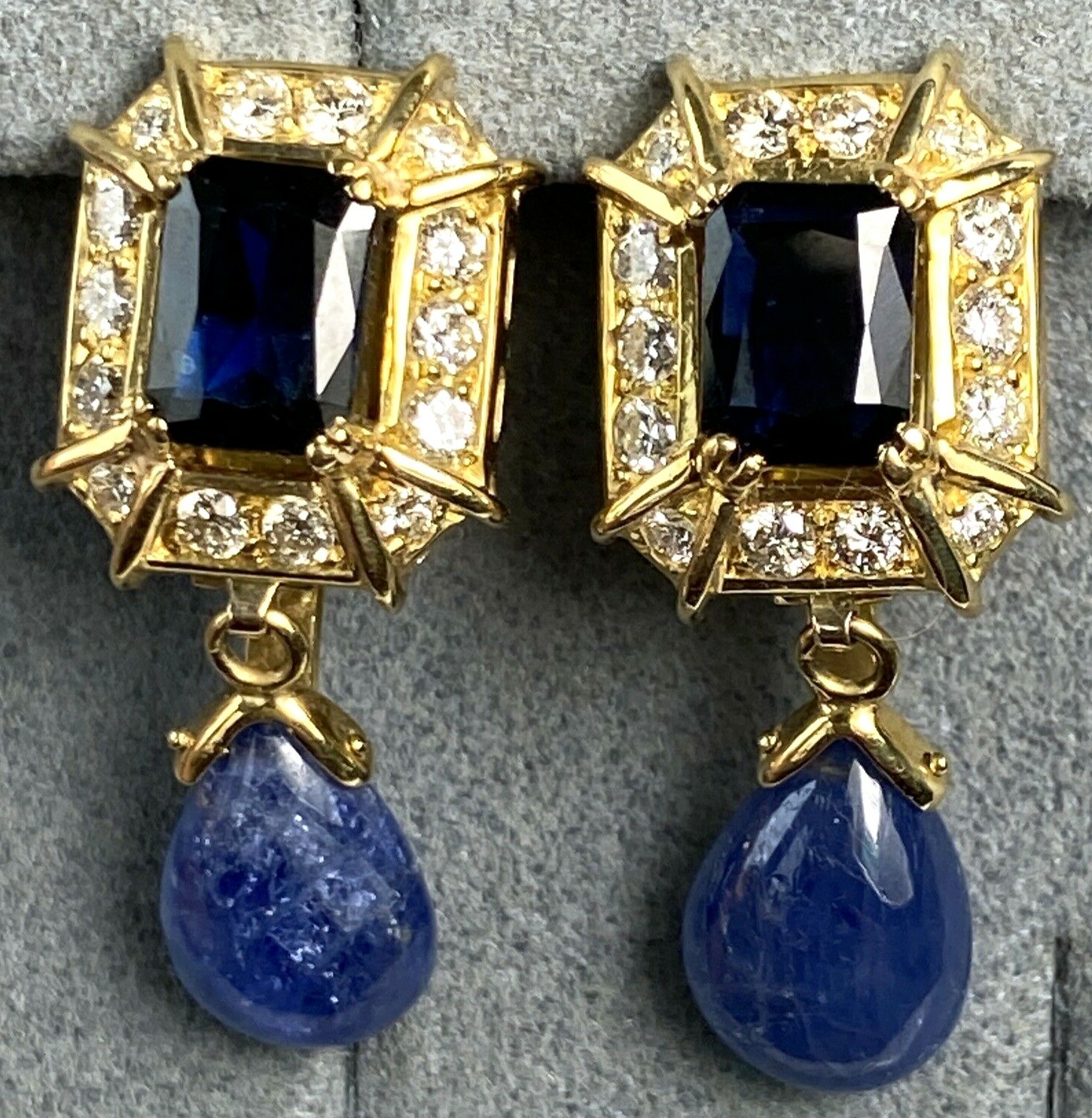 Vintage Diamond Sapphire Earrings Estate Fine Jewelry Pre-Owned