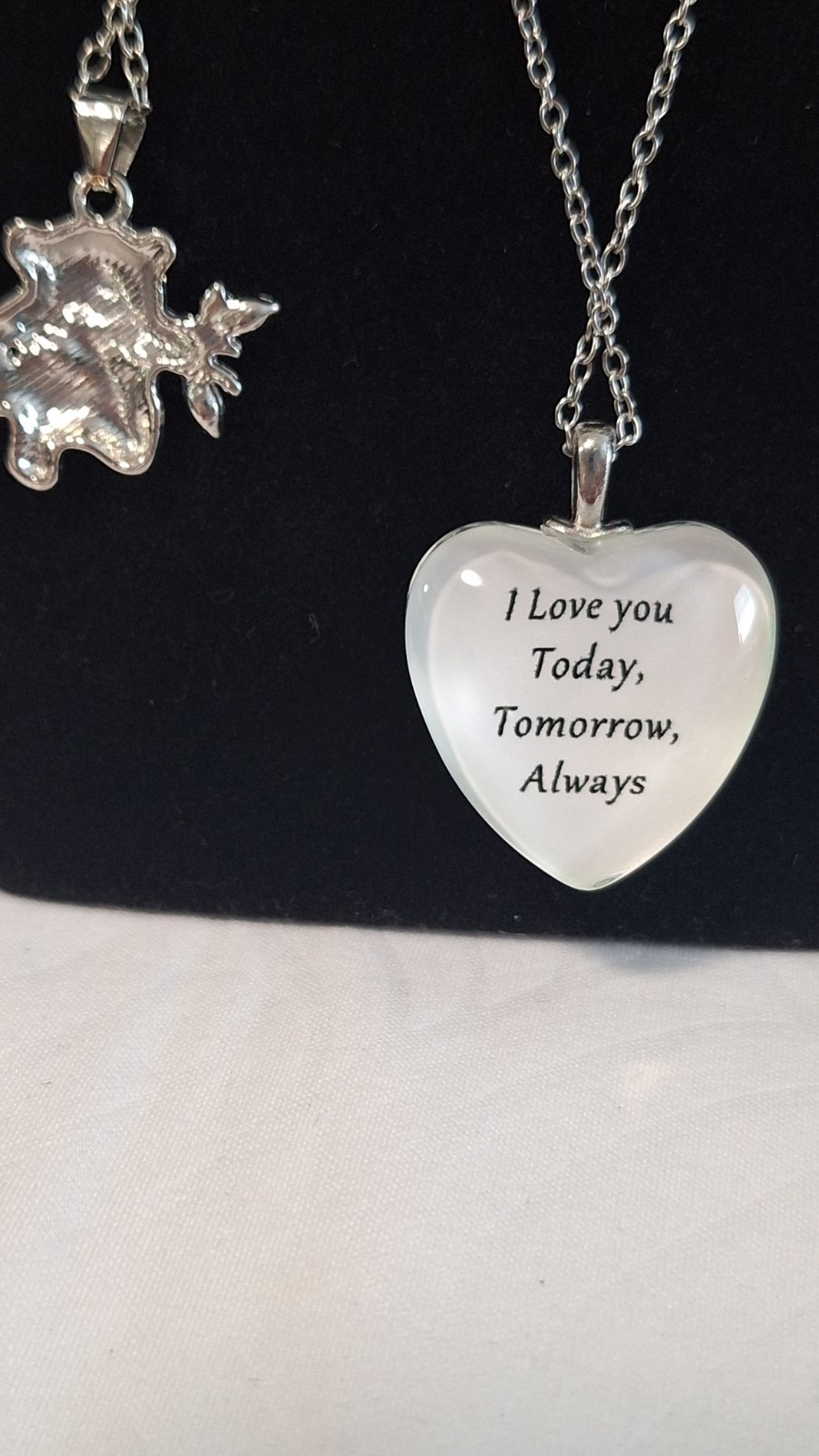 Silver Tone Layered Heart Rhinestone Charm Pendant Cable Chain Necklace Quote