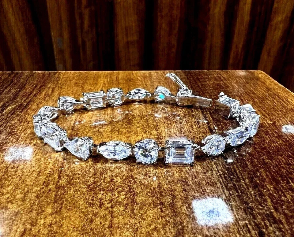 13Ct Multi Shape Lab Created Diamond Women Tennis Bracelet 14k White Gold Plated