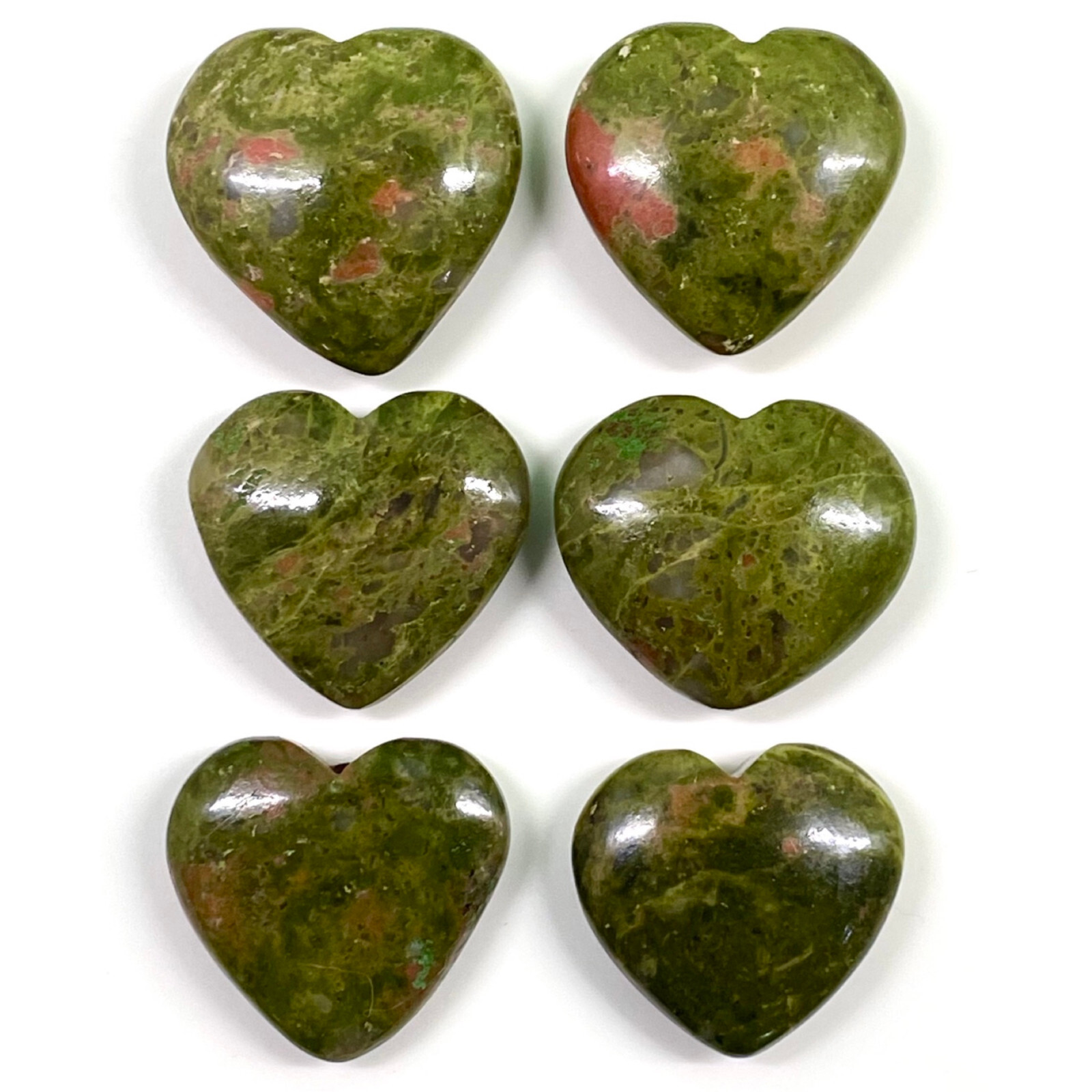 6 Pcs Natural Unakite Jasper 25-29mm Heart Shape Loose Cabochon Gemstones Lot