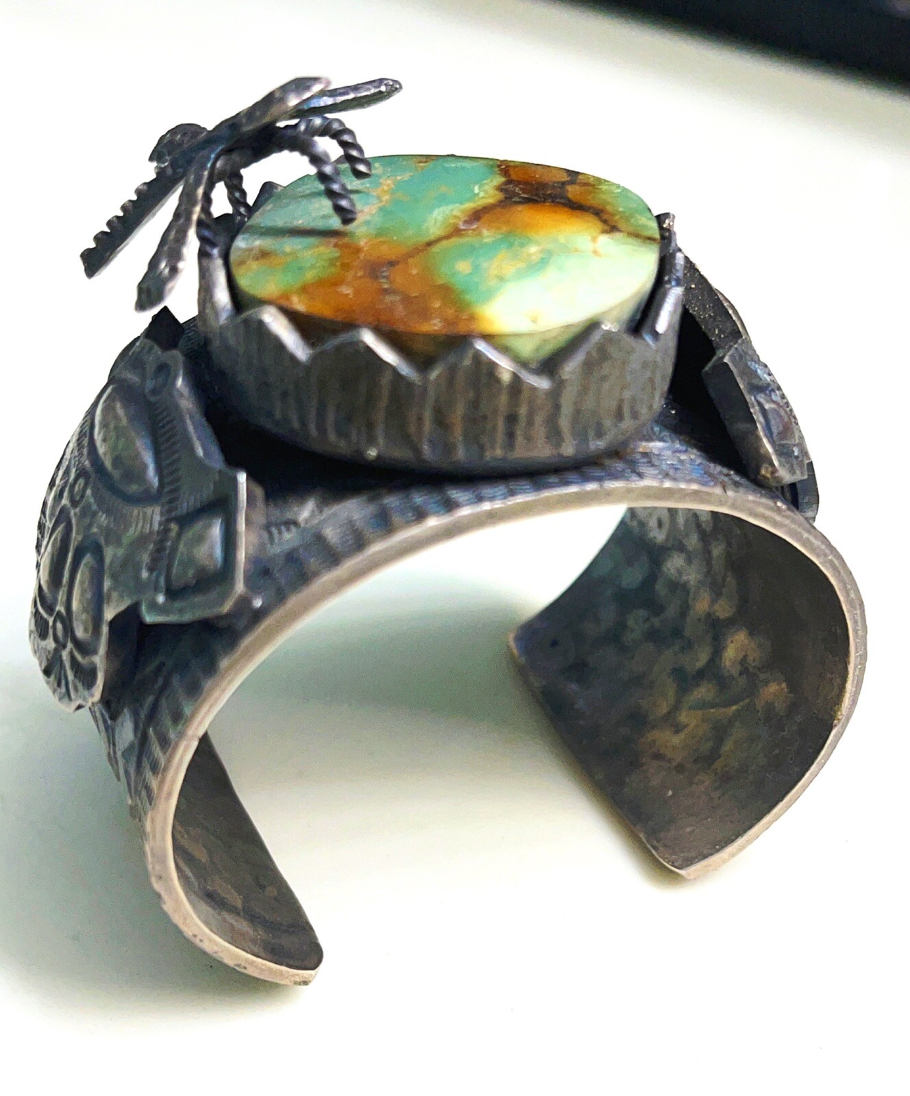 Museum Quality 💚 Native American Tufa Cast Turquoise Bracelet,Signed 6 1/4 200g