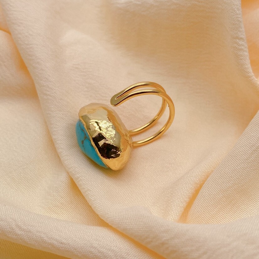 Big Blue Turquoise Rings New Fashion Gold Plated Stone Ring