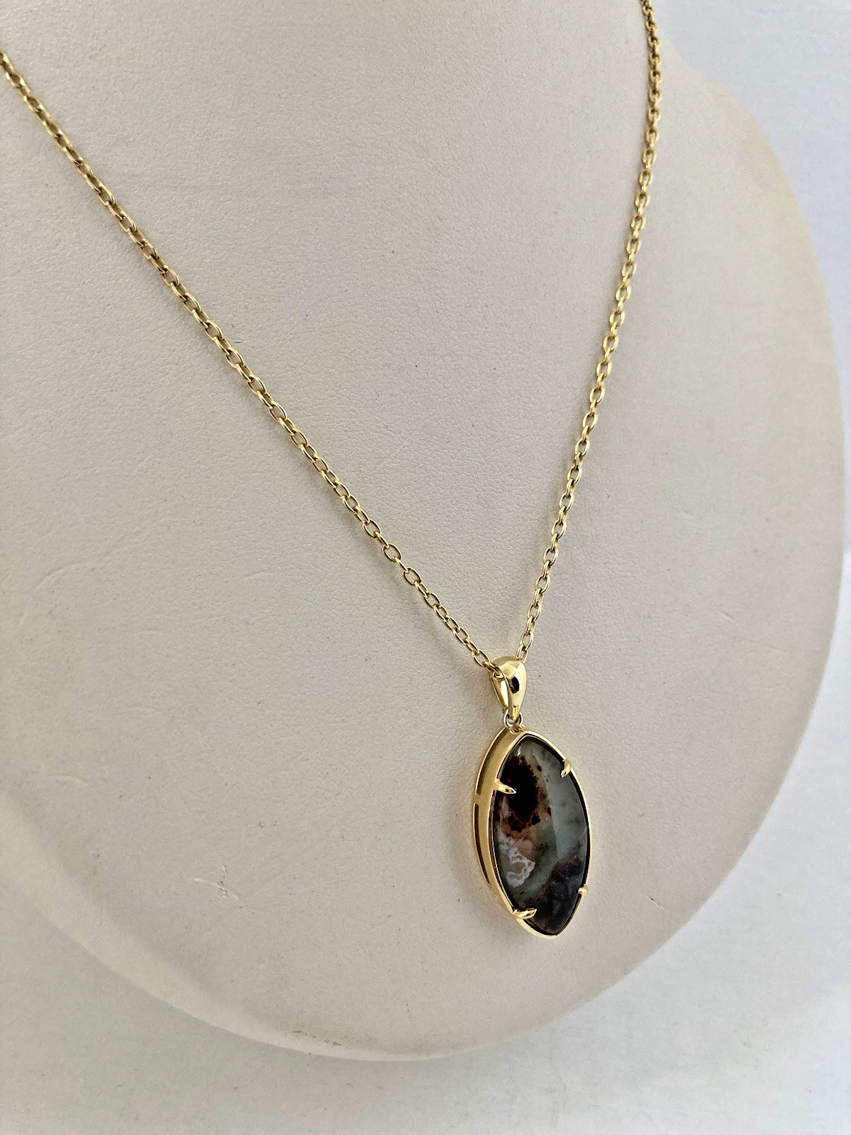 Gemporia Sterling Silver Gold Overlay Moss Agate Necklace – 3.5cm Pendant