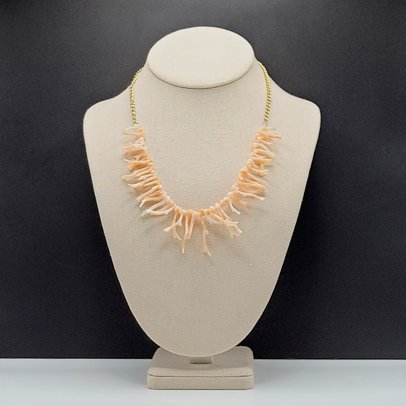 Natural Pink Peach Branch Coral Mixed Metal Tone Alloy Clasp Vintage Necklace