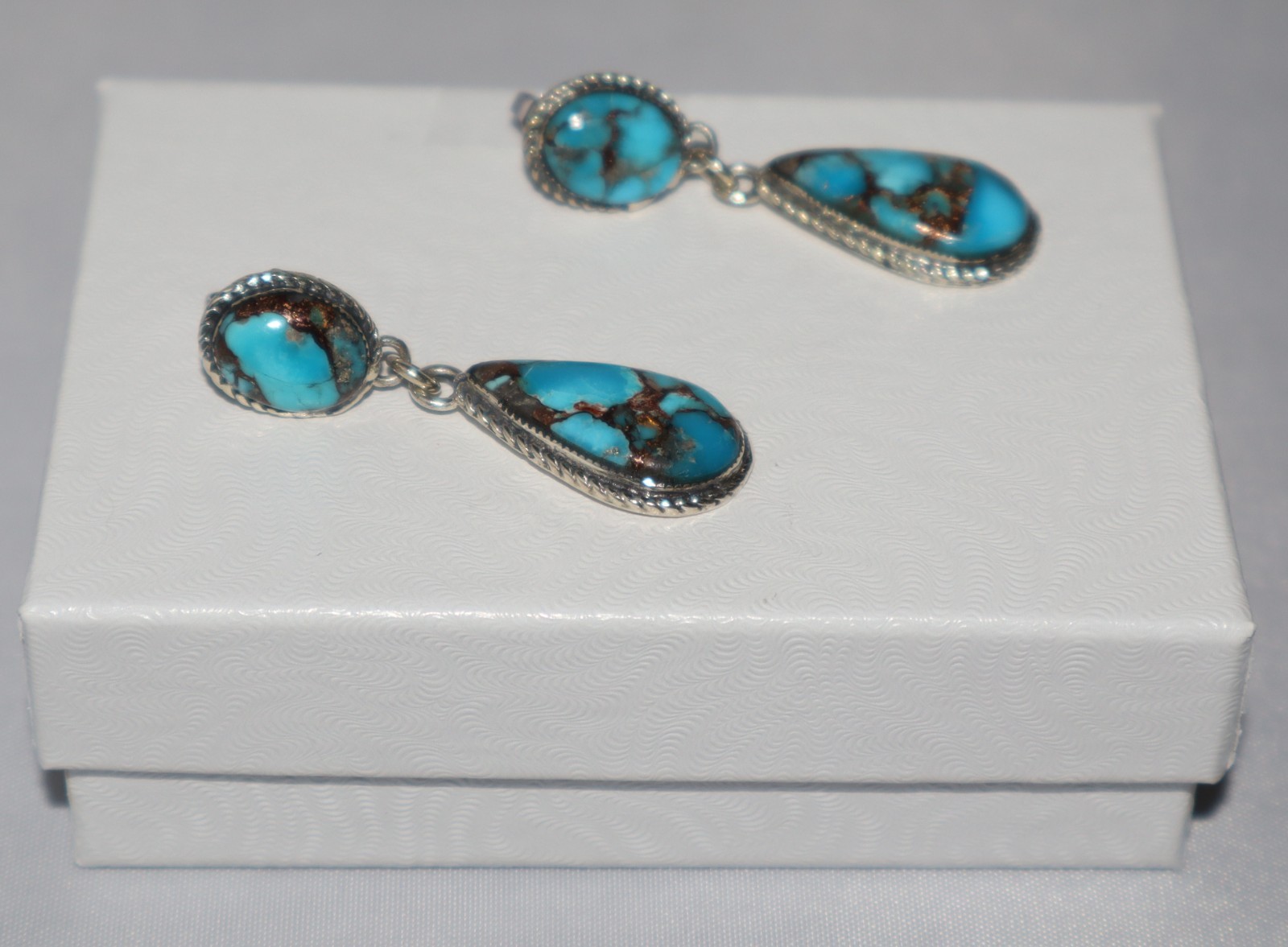 Sterling Silver Philippines Southwest Style Turquoise Drop Dangle Earrings