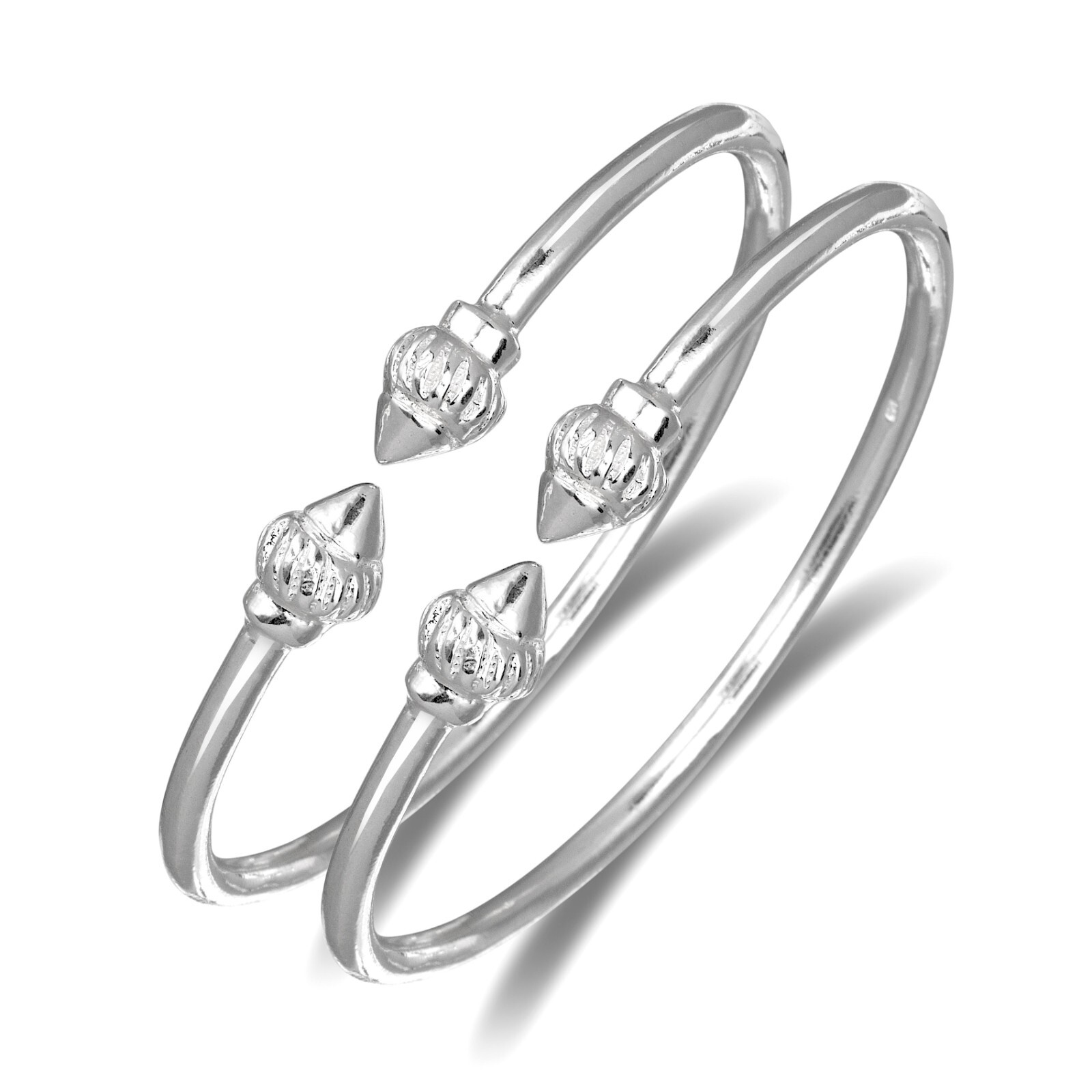 Taj Mahal Ridged Arrow. 925 Sterling Silver Plain West Indian Bangles , 1 pair