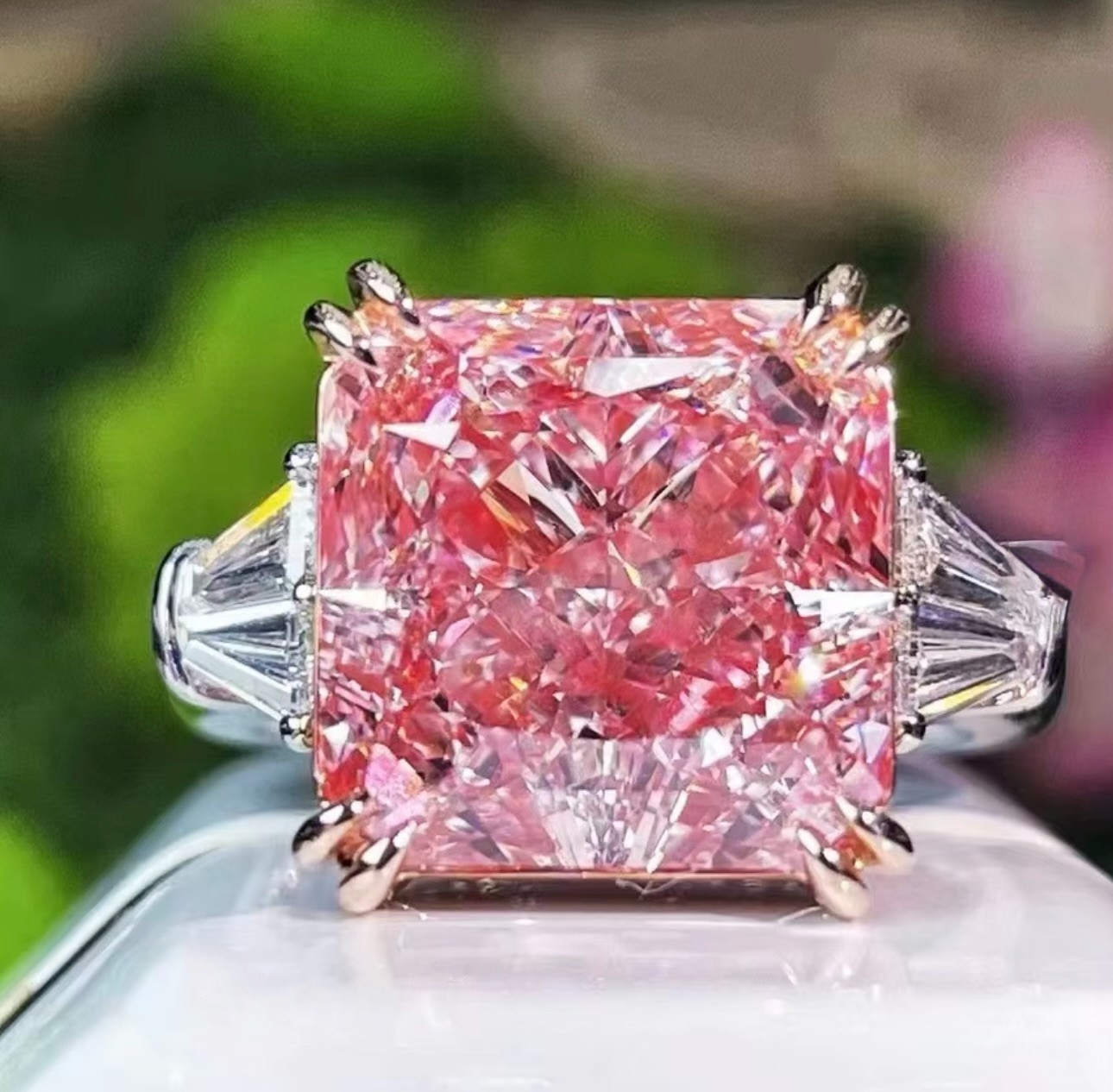 925 Silver, Pink Diamond Ring with Accents, 10 Ct Certified Treated-Great Shine