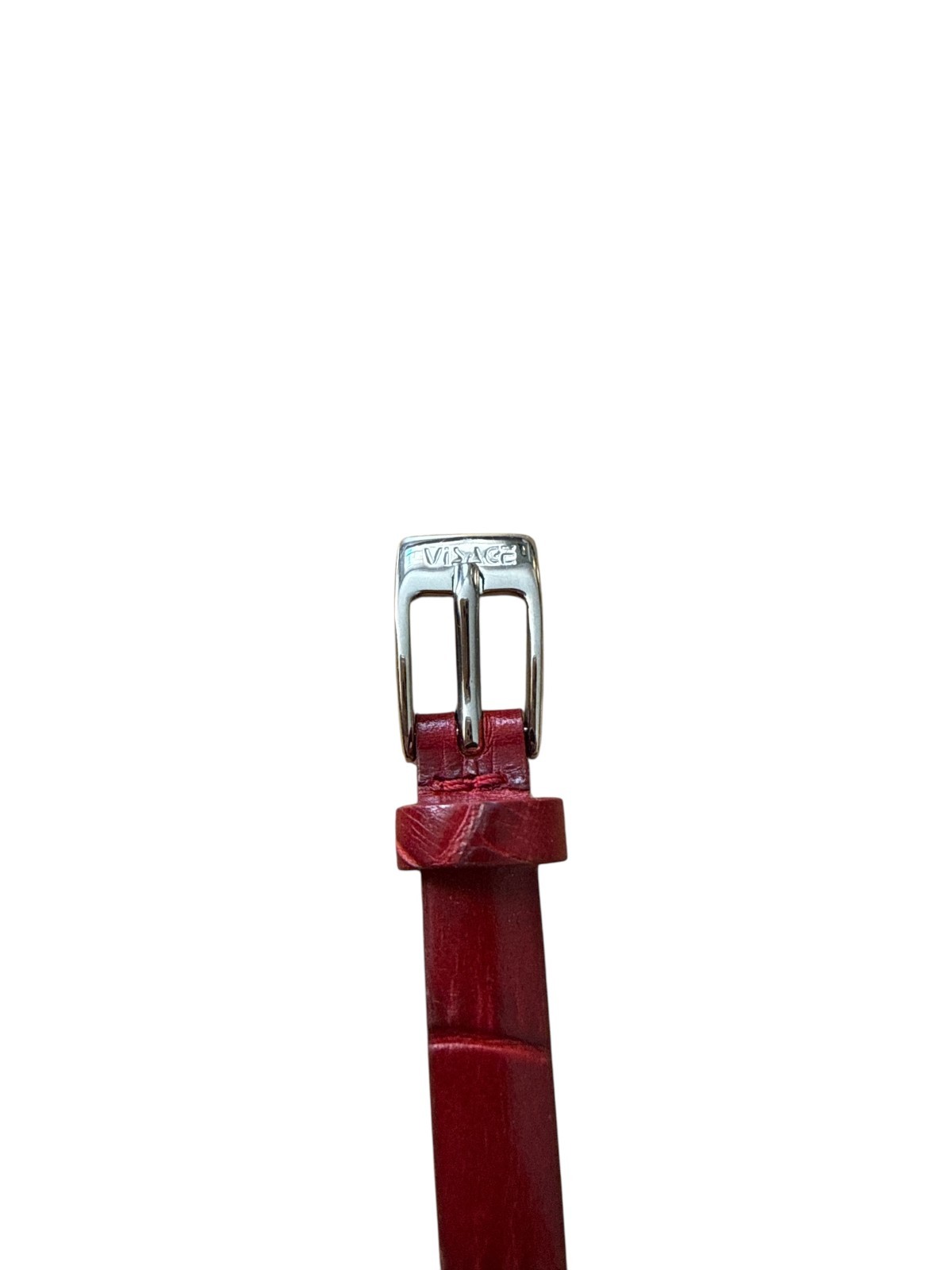 VERA PELLE Visage Designer Red Croc Leather Stainless Steel Rhinestone Bracelet