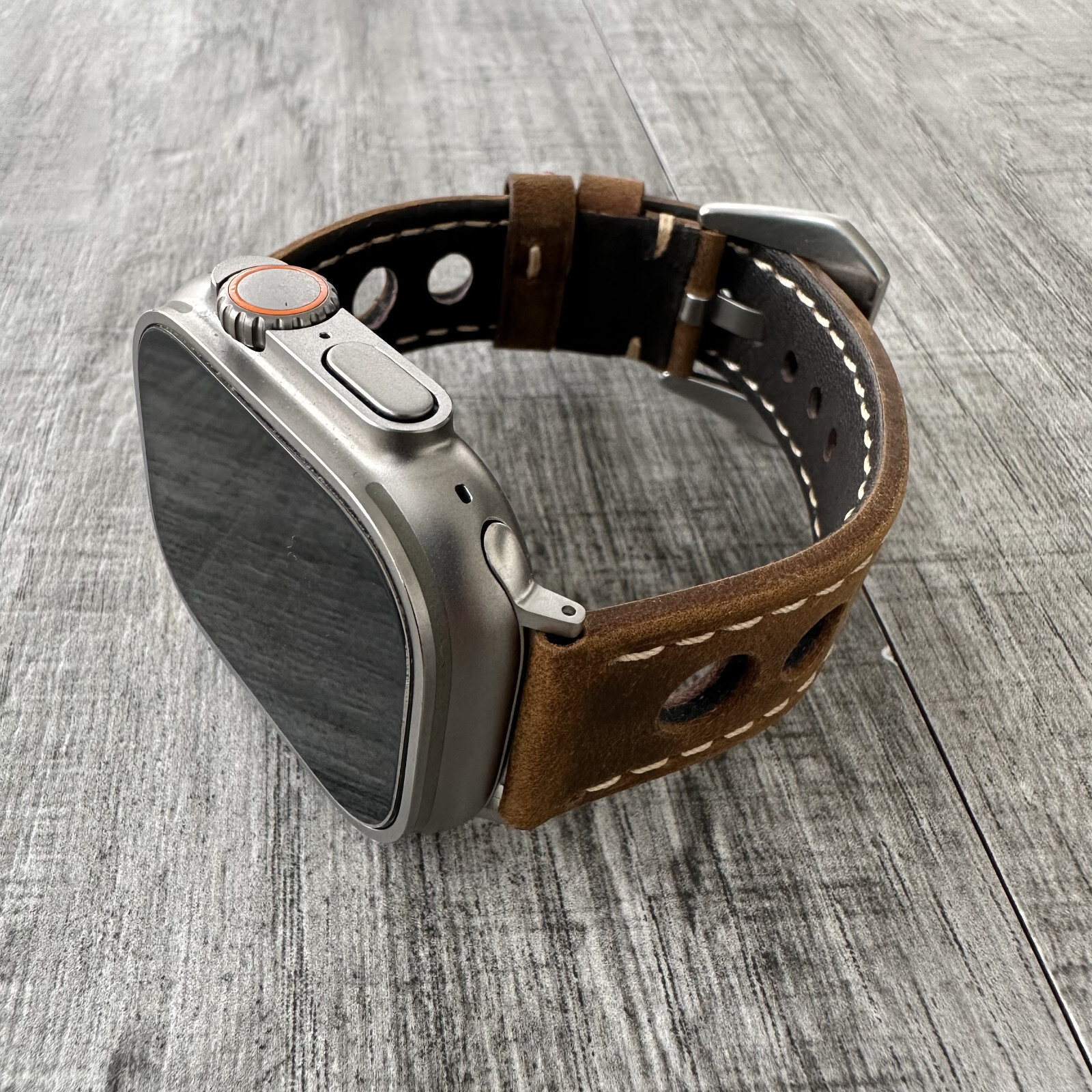 Leather Perforated Racing Rally Watch Strap Band For Apple Watch ULTRA 1 2 49mm