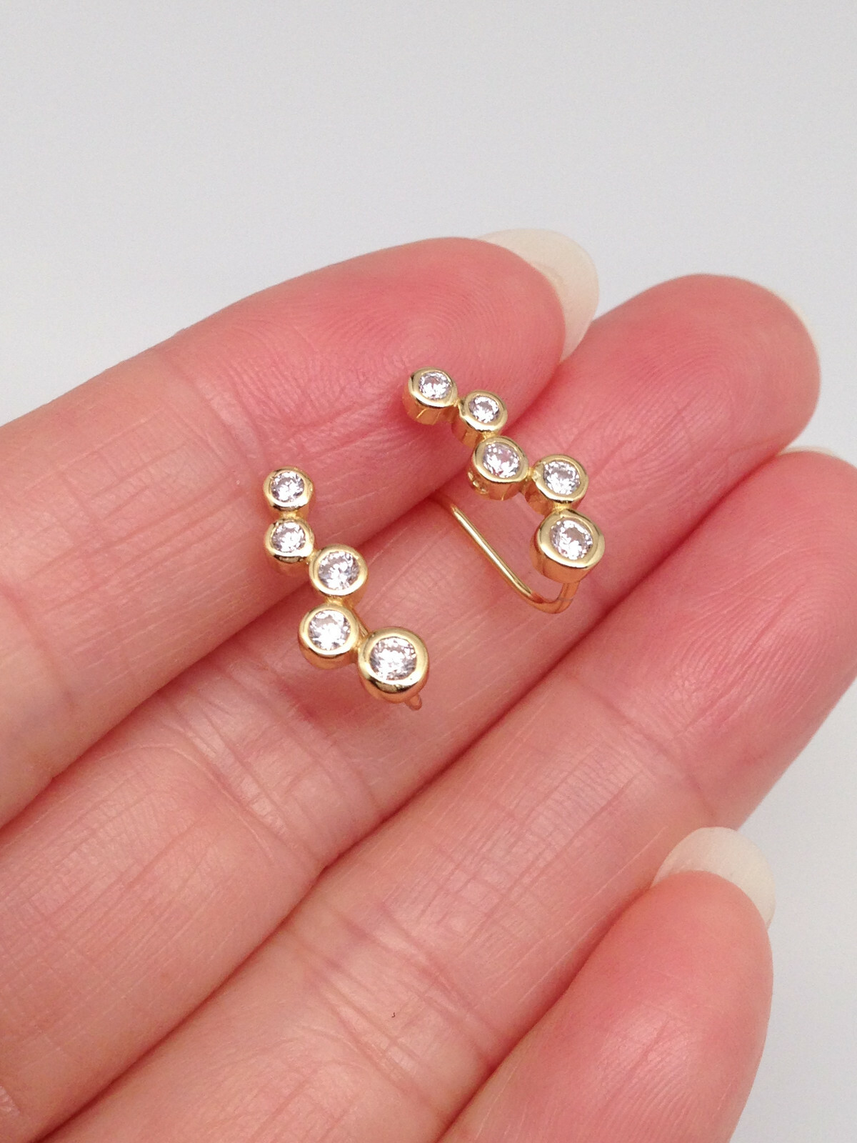 925 Sterling Silver Bezel Cz Bar Ear Vine Climber Earrings 13x5mm (0.51″)