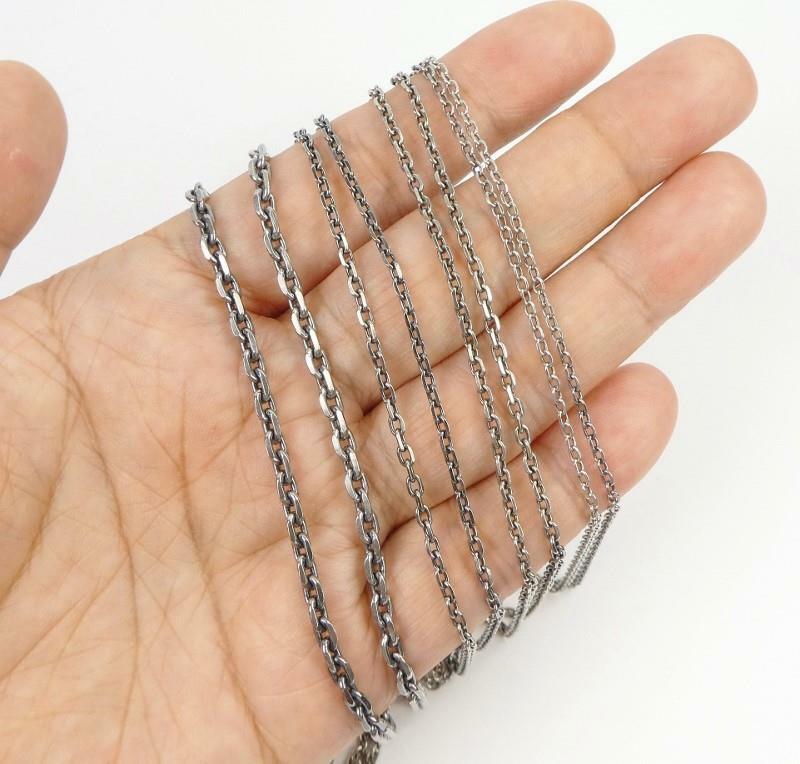 Oxidized Sterling Silver Linked Chain Necklace 1.5mm 2mm 3mm 45cm 50cm 55cm 60cm