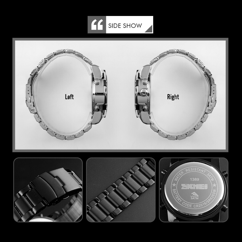 SKMEI Men Quartz Watch LED Digital Steel Wristwatch Casual Business Male Watches