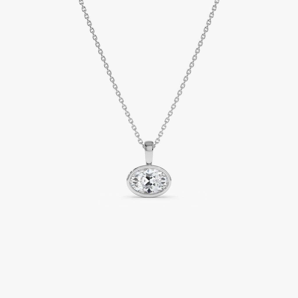 IGI Certified 1 CT Oval Lab Grown Diamond 14K Gold East West Bezel Set Pendant