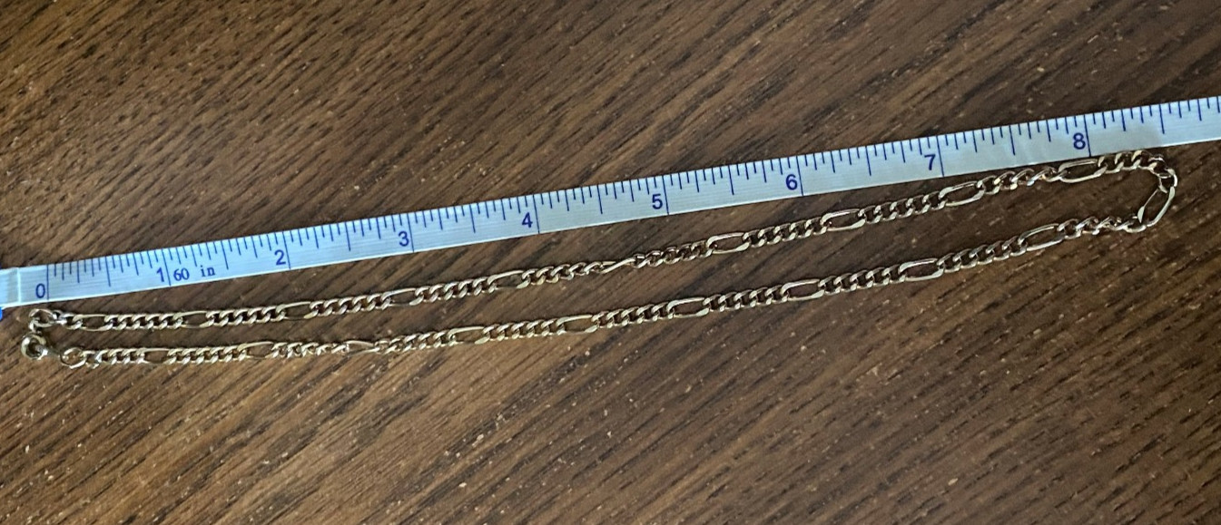 Vintage Gold Tone Flat Figaro Link Chain Necklace Lobster Clasp