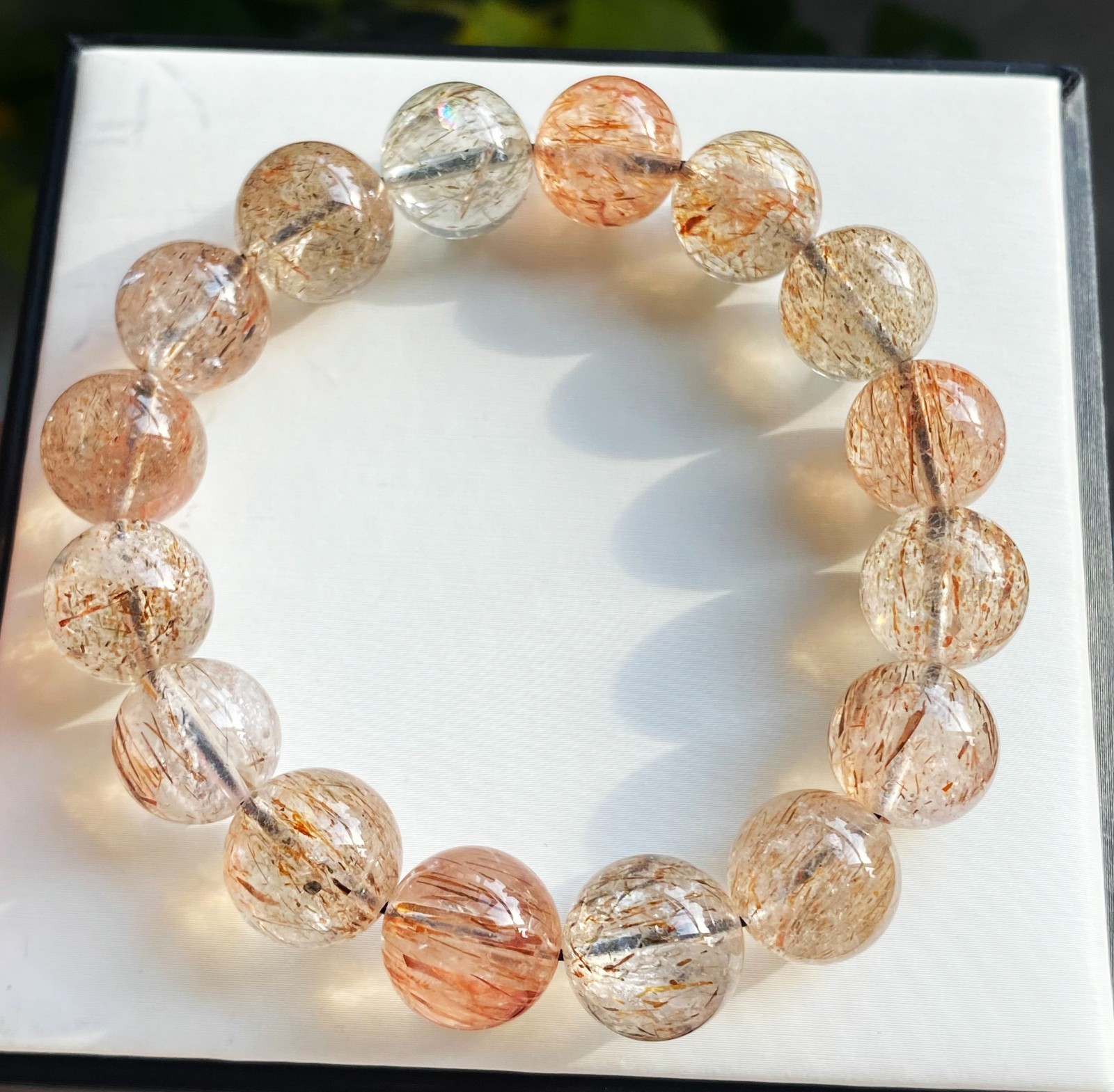 13-13.7mm Natural Black Gold Rutilated Super 7 Quartz Crystal Bracelet 2679