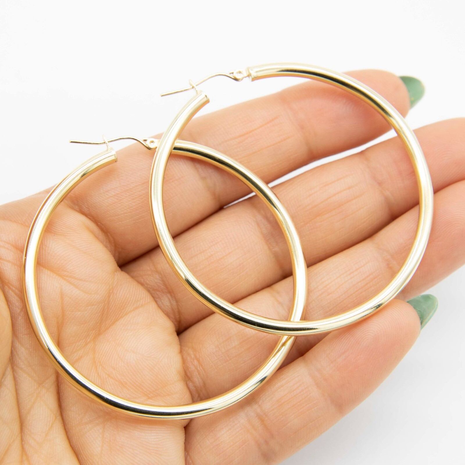 3mm X 55mm 2 1/8″ Shiny Plain Hoop Earrings Real 10K Yellow Gold