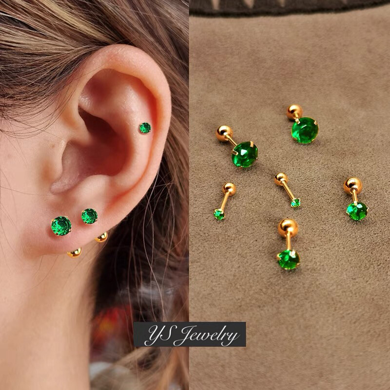 Womens Silver Gold Black Red CZ Stone Stud Earrings Screw Back Surgical Steel