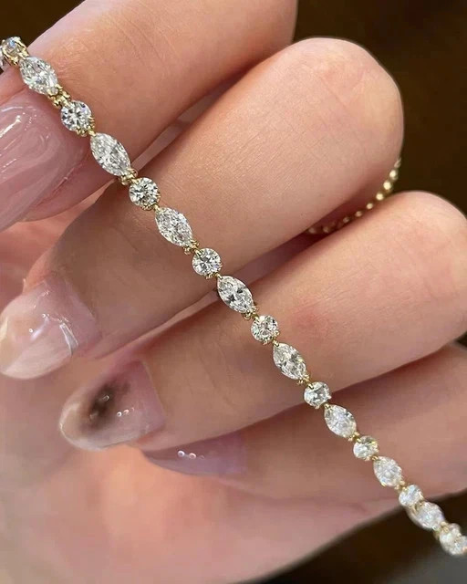 9 Ct Marquise & Round Simulated Diamond Tennis Bracelet 14K Yellow Gold Plated