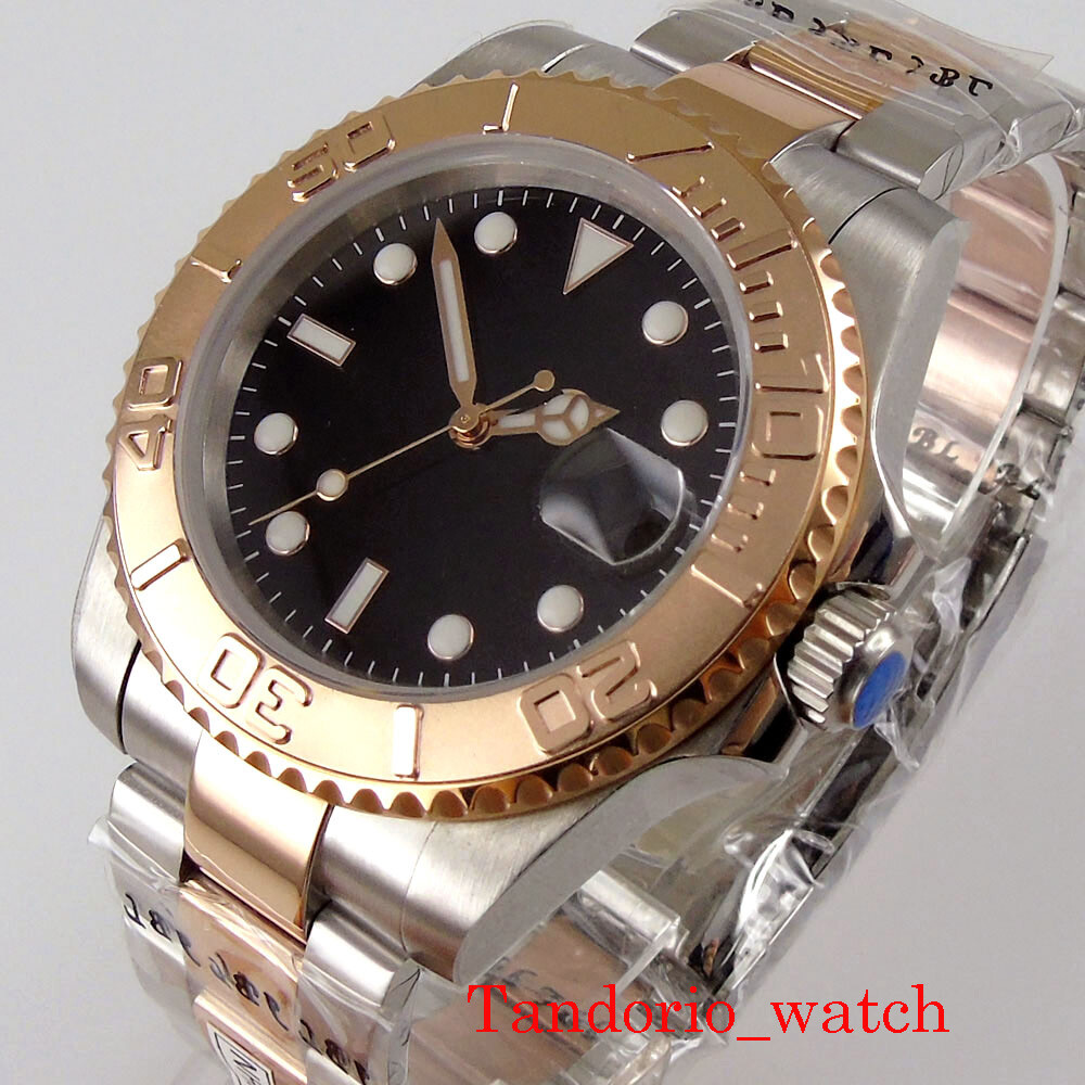 Two Tone 40mm BLIGER PT5000 Date 21 Jewels MIYOTA 8215 NH35 Automatic Mens Watch