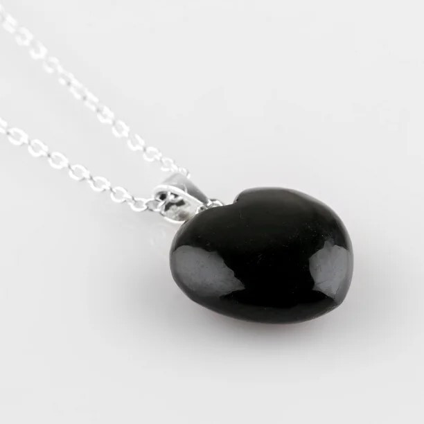 Elegant Natural Black Quartz Heart Necklace – Genuine Gemstone Pendant Gift