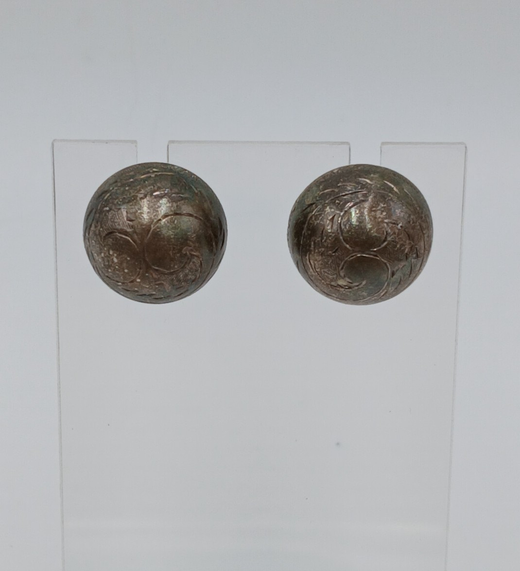 VTG 925 Dome Stud Earrings 0.5in Sterling Silver 3.85g Etched Swirl Estate READ