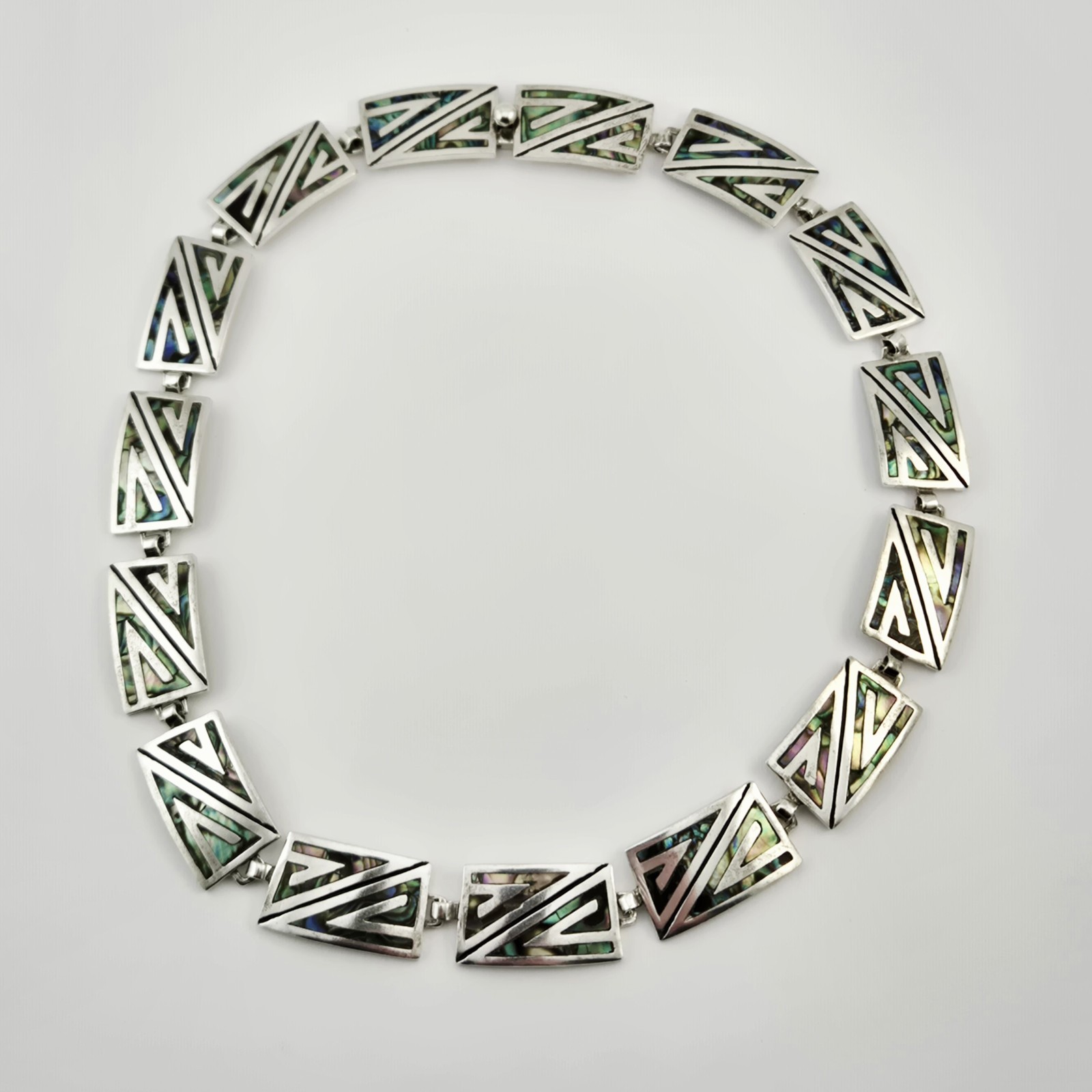 VTG Taxco Sterling Silver Abalone Necklace Helio Villanueva 17.5” Mexico 508 91g