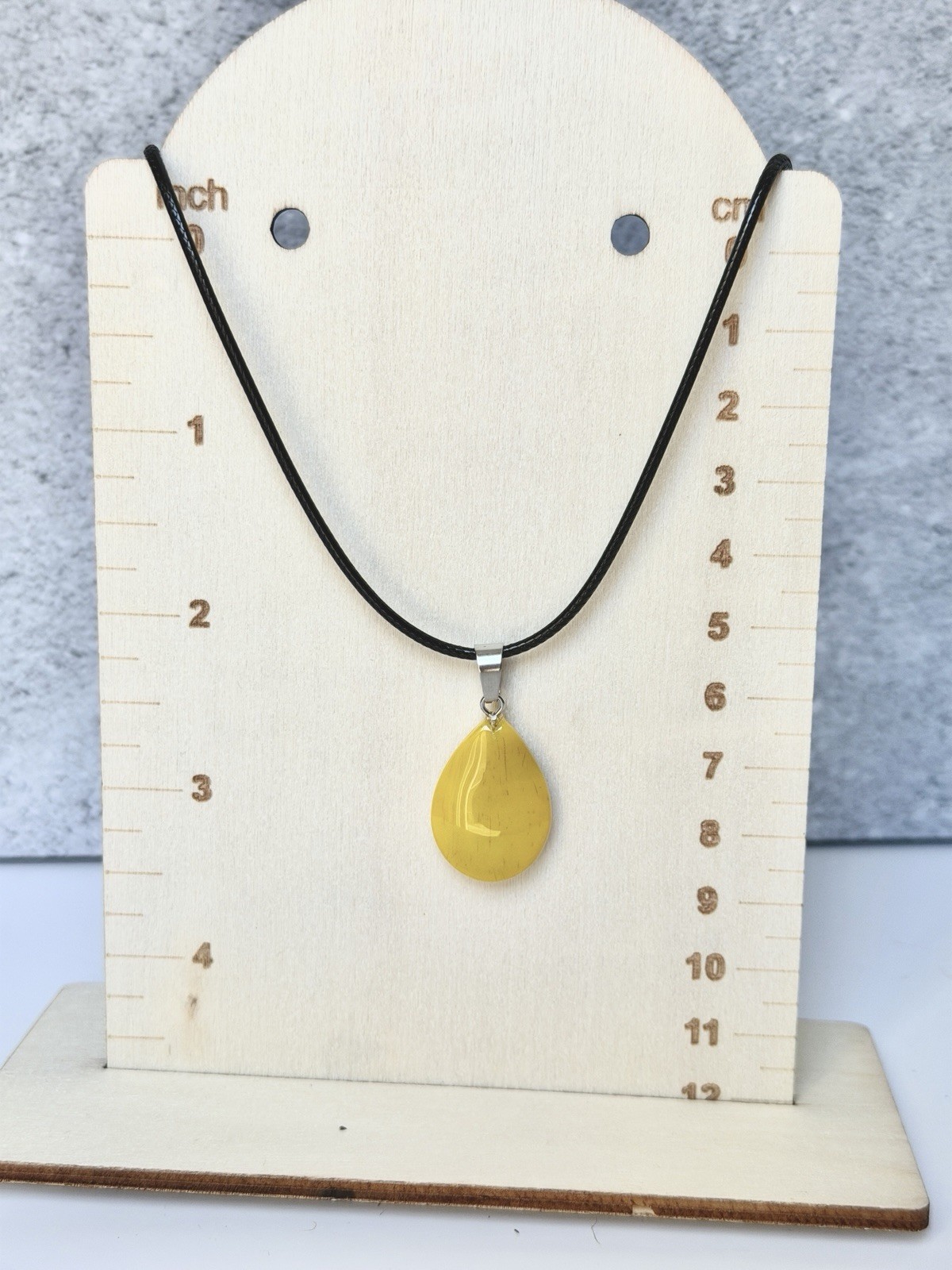 Mustard Yellow Jasper Pendant Necklace 19in Black Cord Dark Academia Mid-Century
