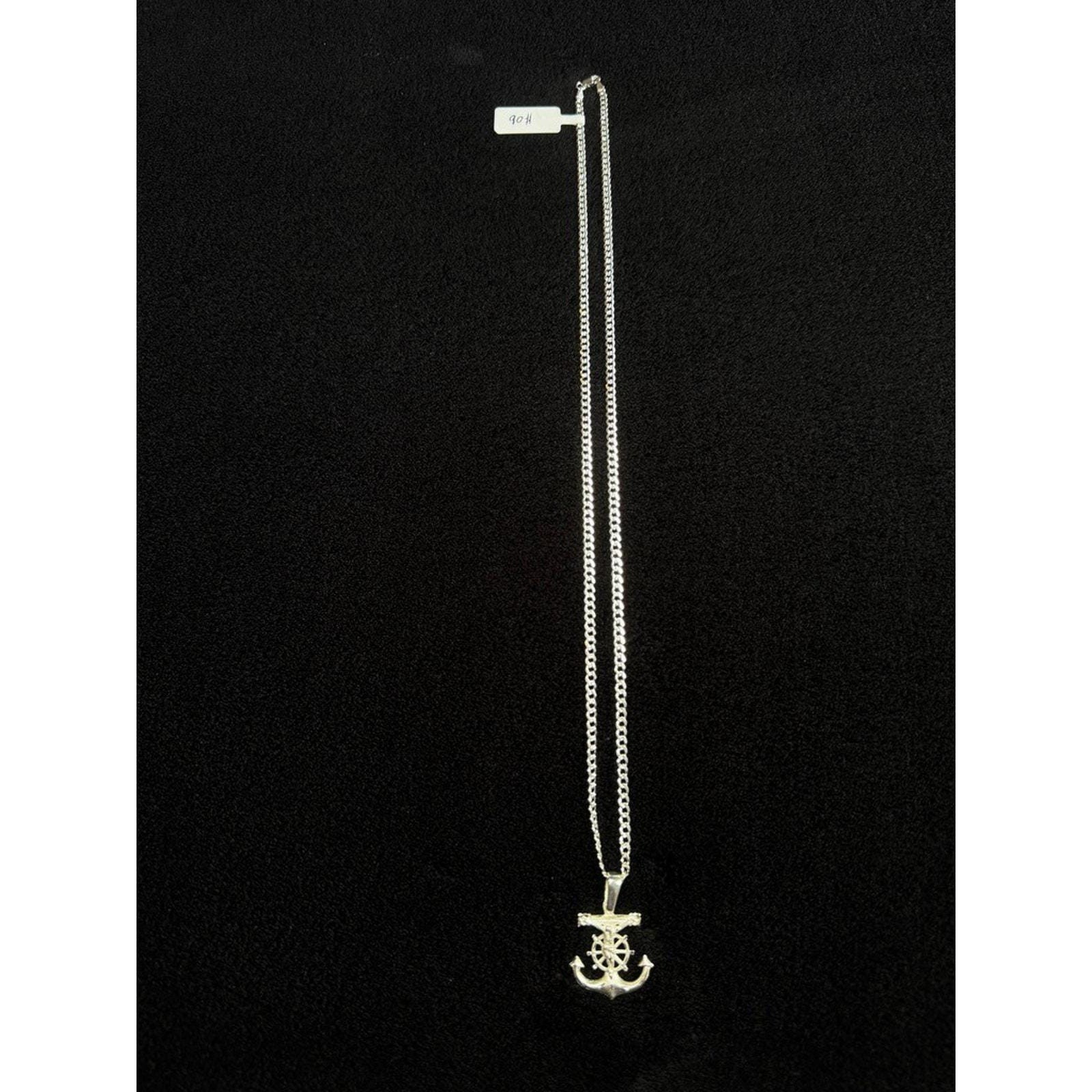 Sterling Silver Anchor Crucifix Pendant Necklace 24 Inch Curb Chain 11g