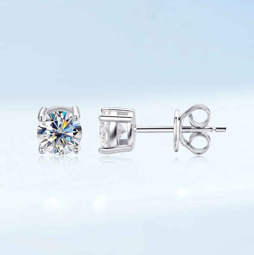 18k White Gold Plated Real 0.2-3CT D Color Moissanite Stud Earrings For Women
