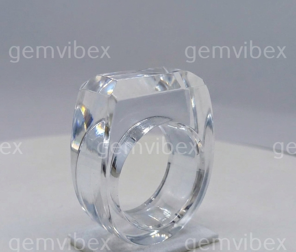 Crystal Quartz Faceted Ring Full Stone Statement Ring Anniversary Gift Jewelry