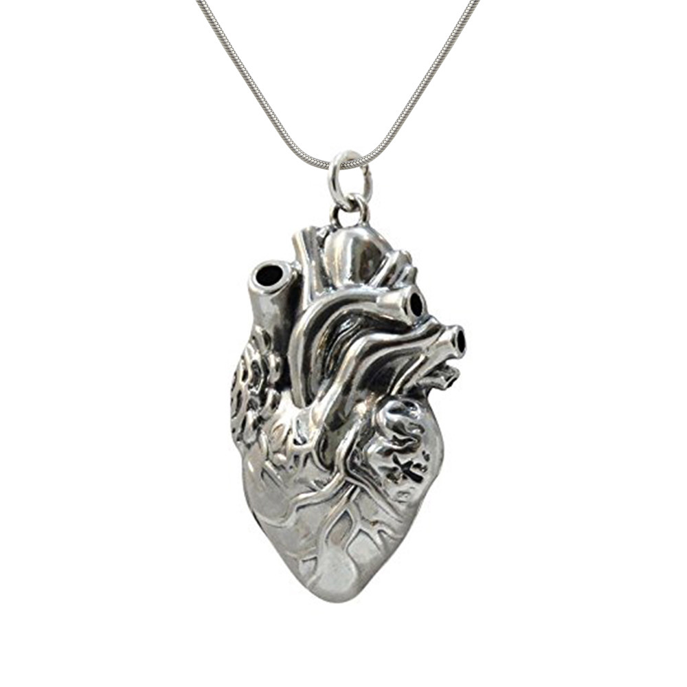 Anatomical Heart Locket Necklace – 925 Sterling Silver – Love Lifelike Human SN