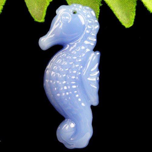 2Pcs Blue Jade Seahorse Pendant Bead 59x22x10mm fH16954