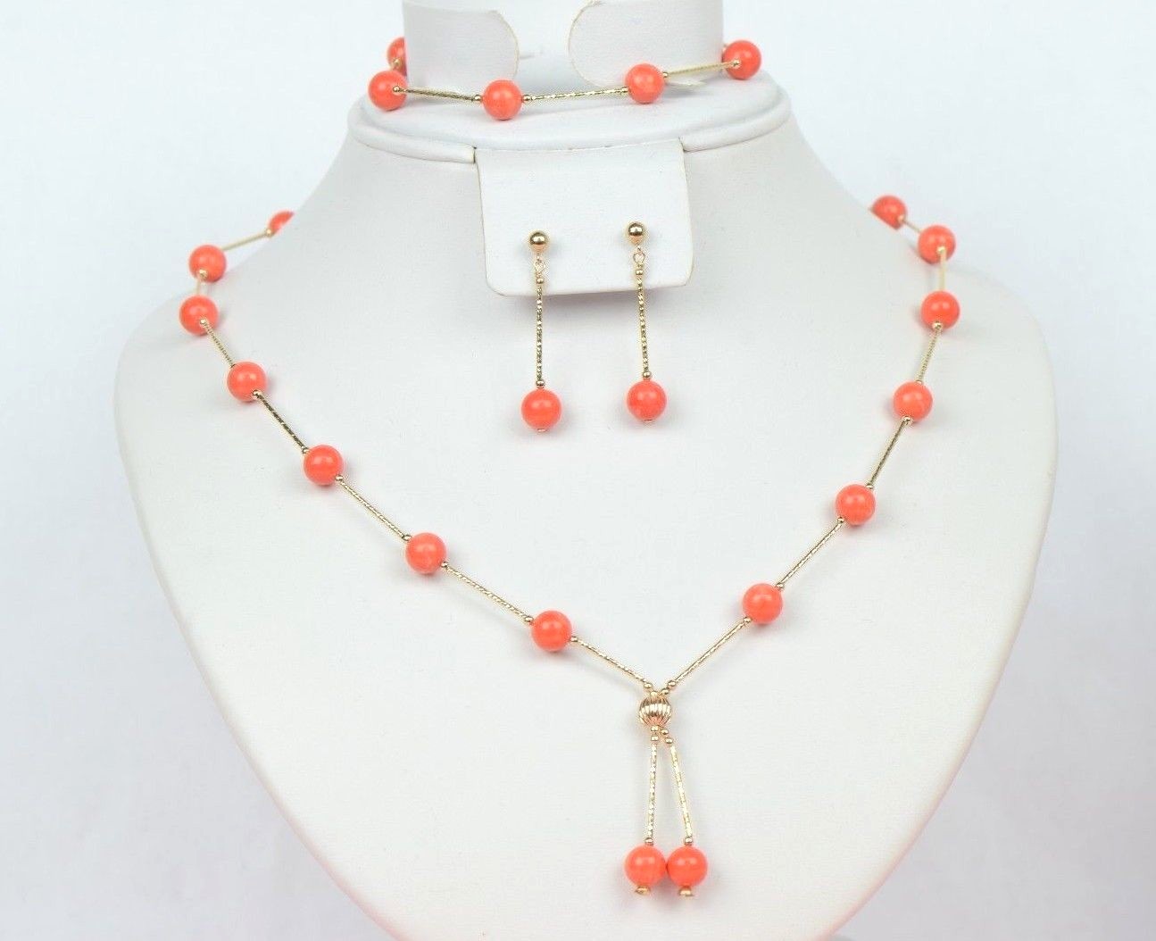 14k Yellow Gold 3pcs Set: Necklace, Bracelet, Earrings