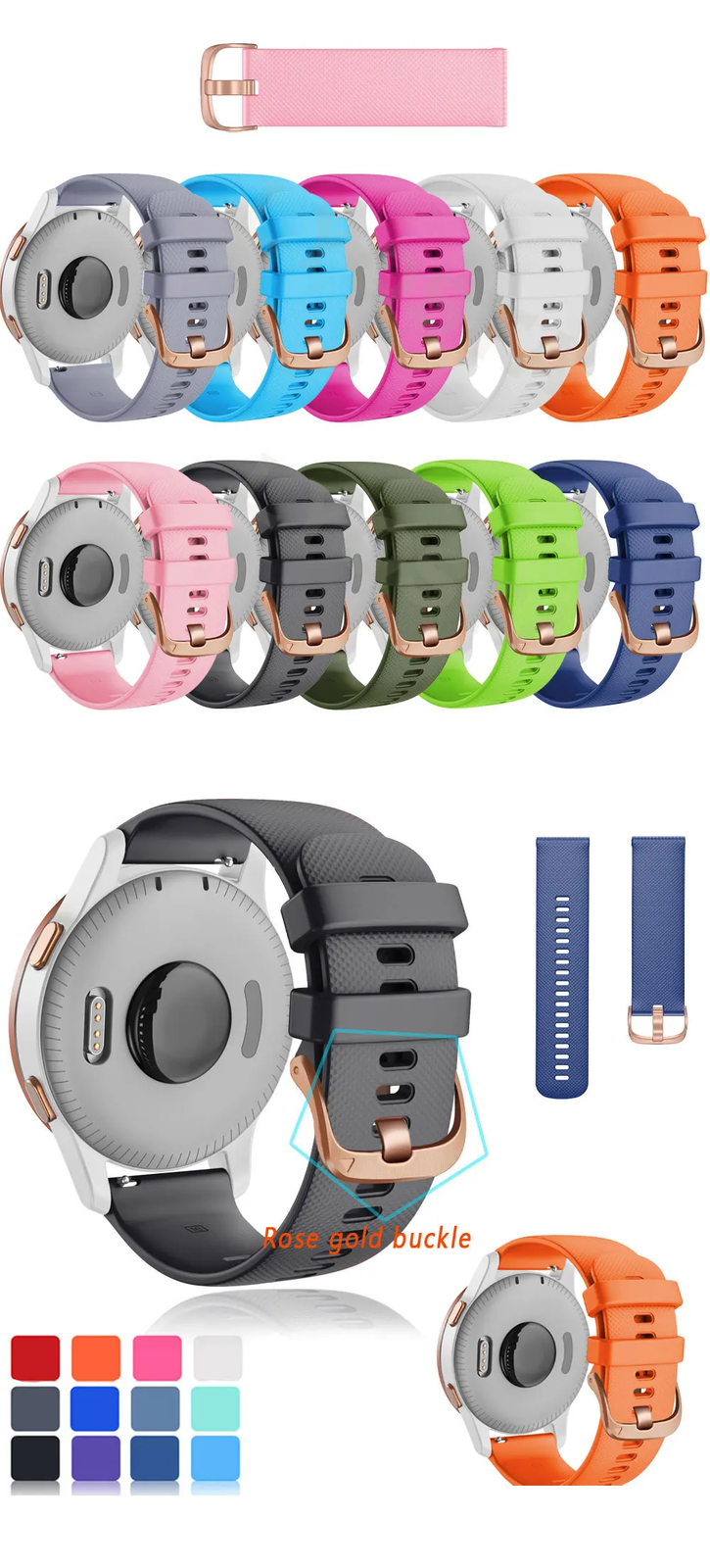 18mm Silicone Band Strap For Garmin Venu 3S 2S Vivoactive 4S 3S 2S 265S 255S S