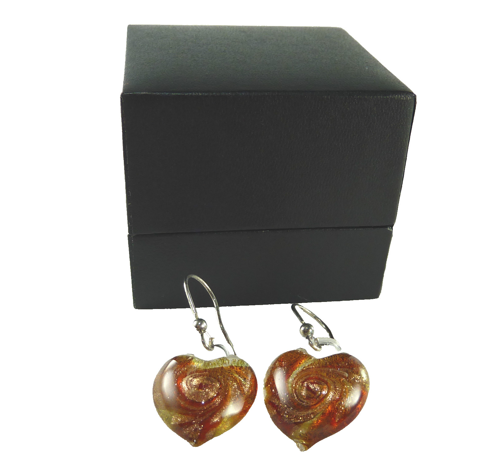 Venetiaurum Heart 24k Two Tone Murano Glass 925 Sterling Silver Dangle Earrings