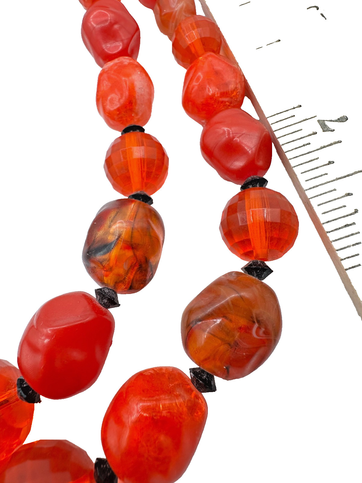 Gorgeous Signed Coro 2 Strand Beaded Choker Necklace Lucite Vintage Red Orange