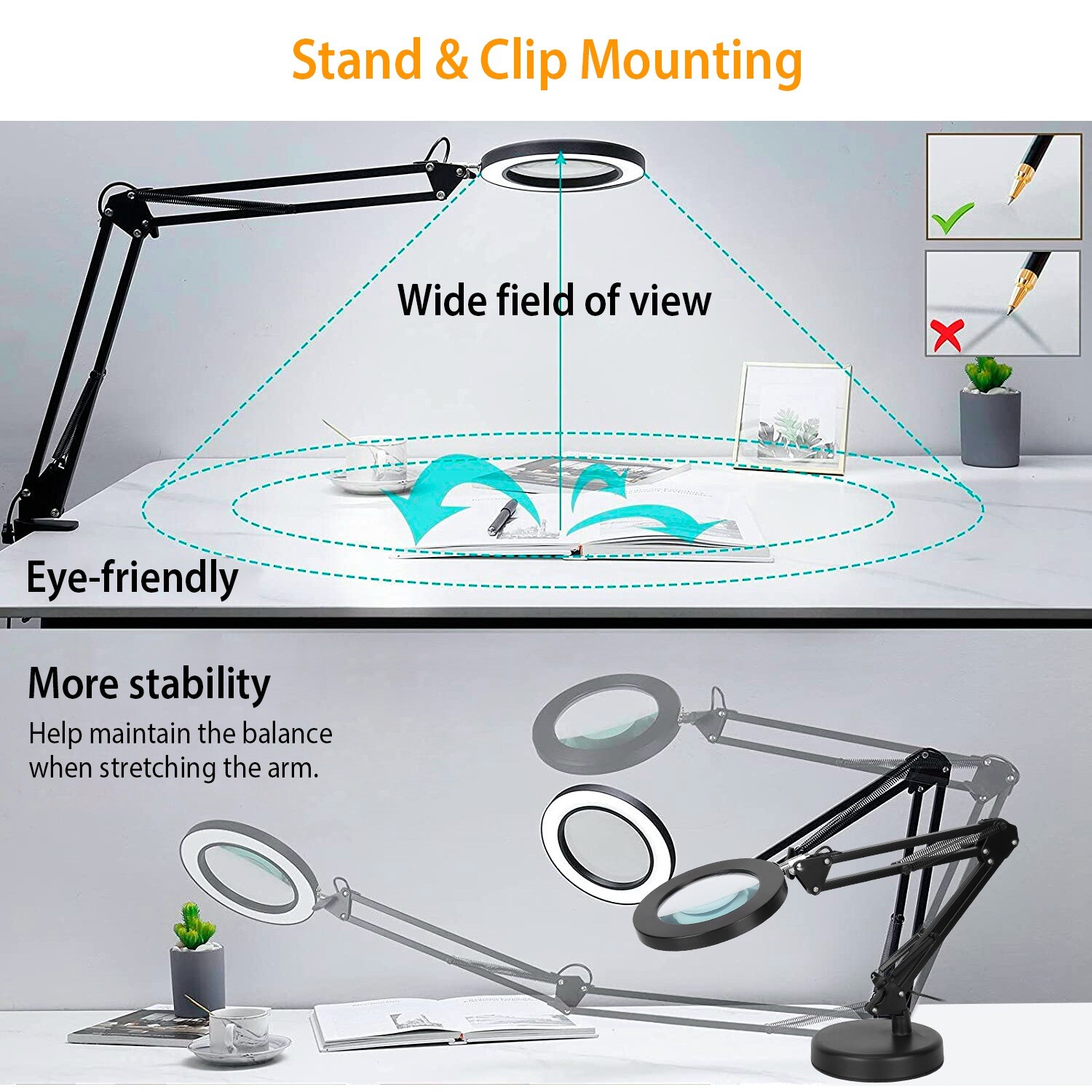 2Packs Magnifier LED Lamp 8X Magnifying Glass Desk Table Reading Light Portable