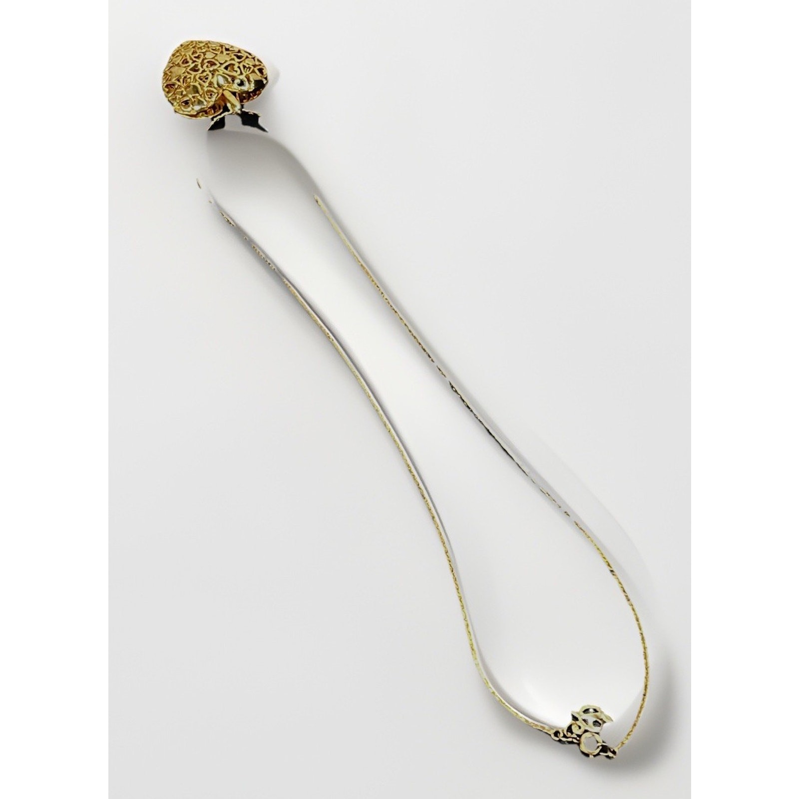 Puffy 14K Yellow Gold Plated Filigree Heart Pendant on 12K GF Chain Necklace