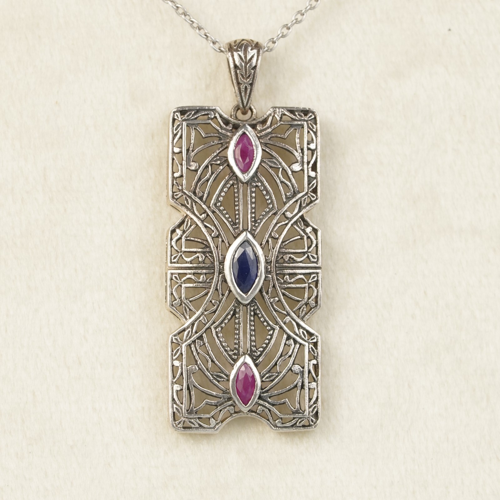 Silver925 Natural Sapphire Ruby Filigree Pendant