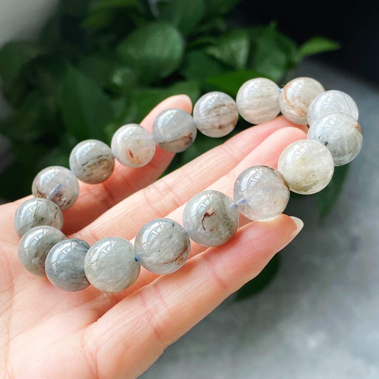 12.4-12.9mm Natural Blue Rutilated Quartz Crystal Beads Bracelet AAAA B967