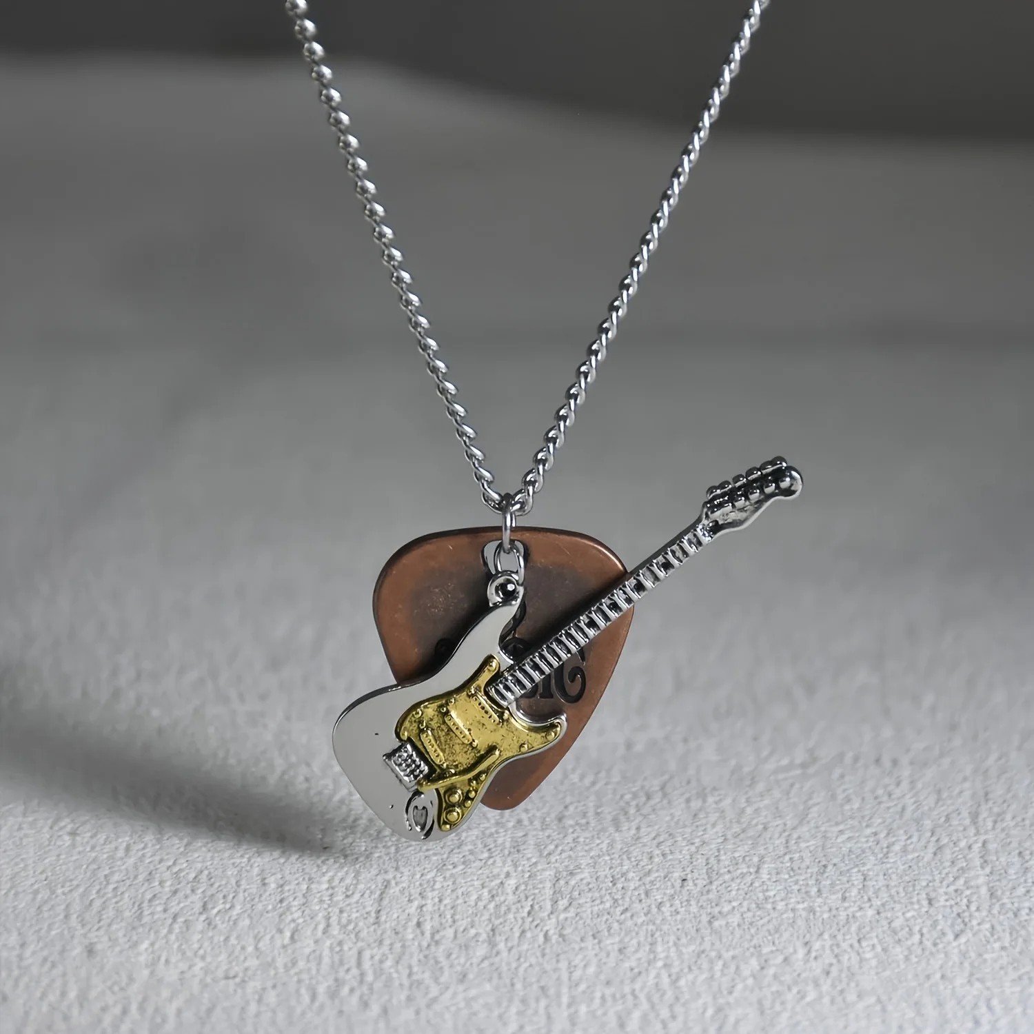 Vintage Guitar Pick Pendant Necklace Punk Rock Metal Music Jewelry Unisex