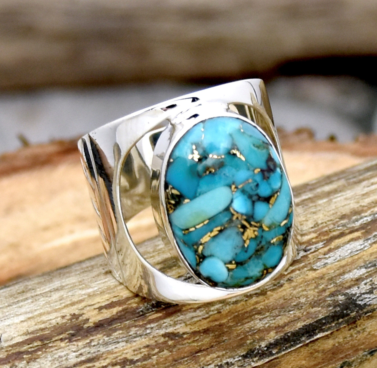 Blue Copper Turquoise Gemstone 925Sterling Silver Beautiful Ring All Size SR1284
