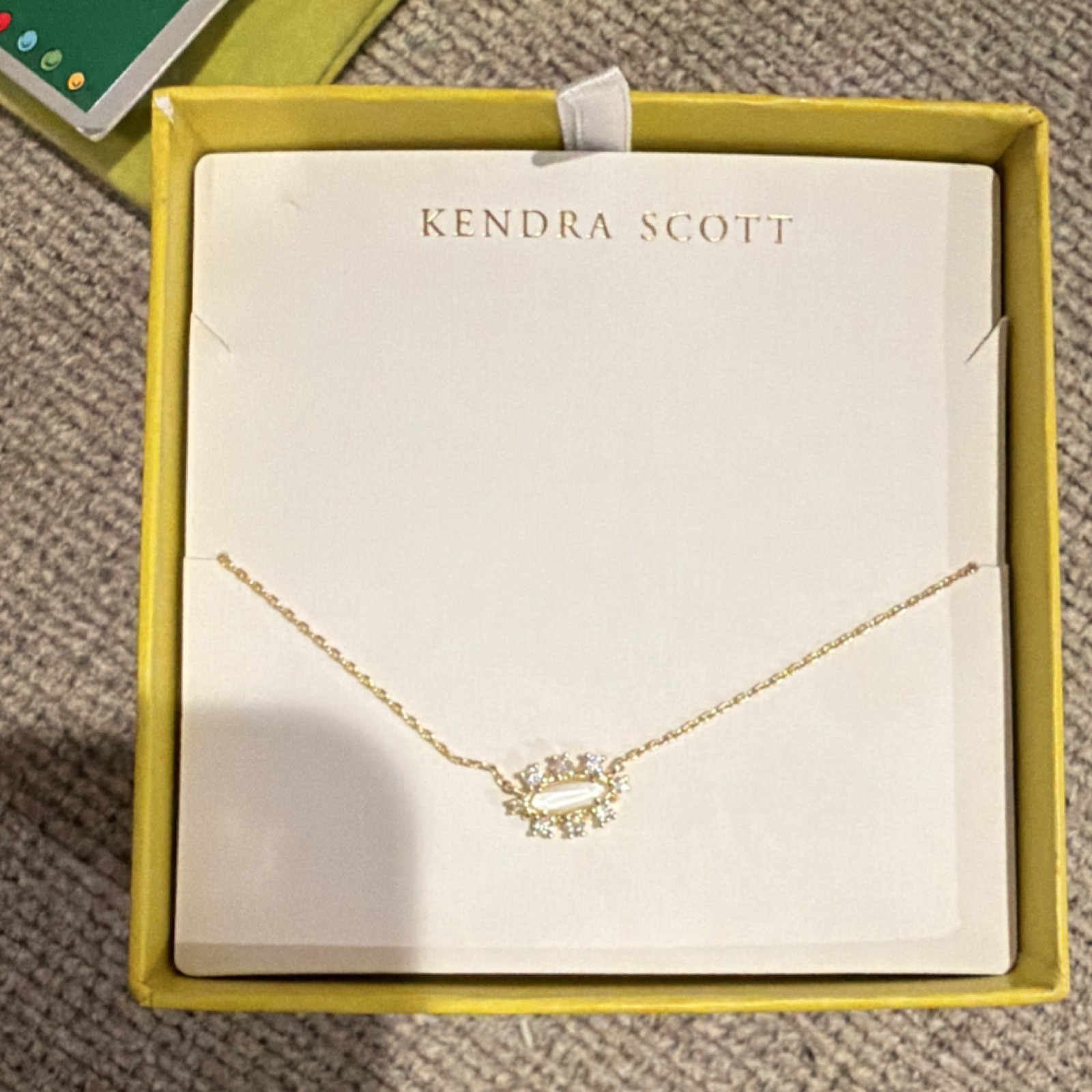 Kendra Scott Yellow Gold Plated Oval White Crystal Pendant Cable Chain Necklace