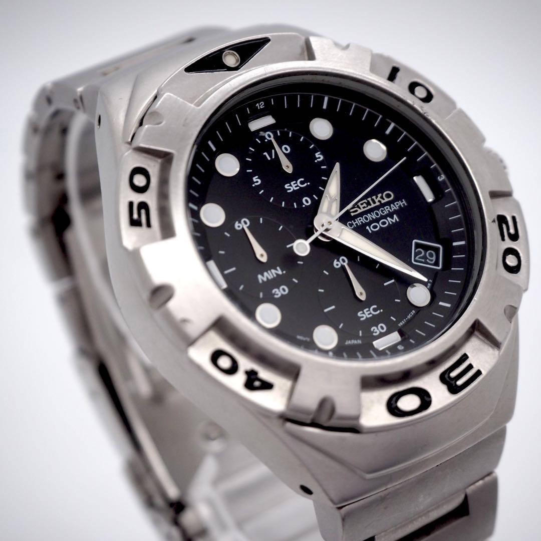 456 Working SEIKO Chronograph Black Diver’s Watch Men’s