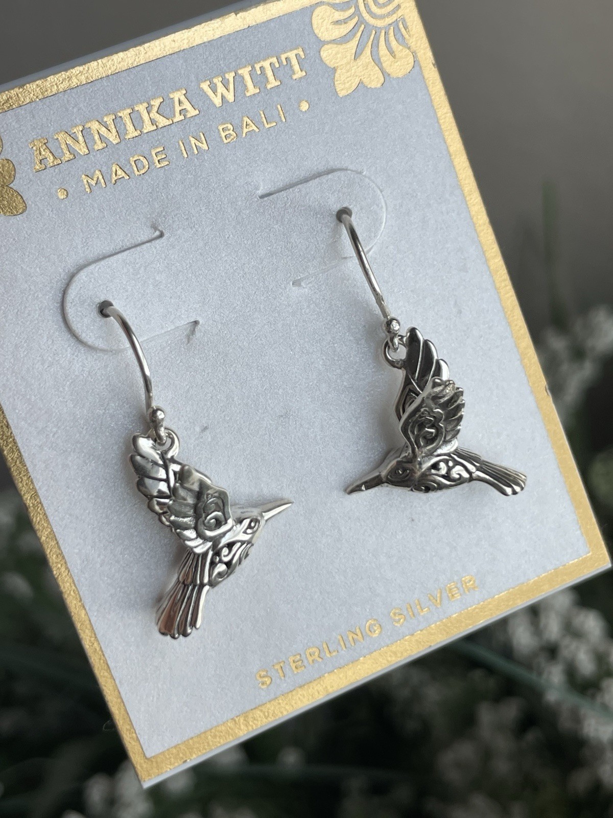 ANNIKA WITT .925 STERLING SILVER HUMMINGBIRD DROP EARRINGS 1,2” BALI