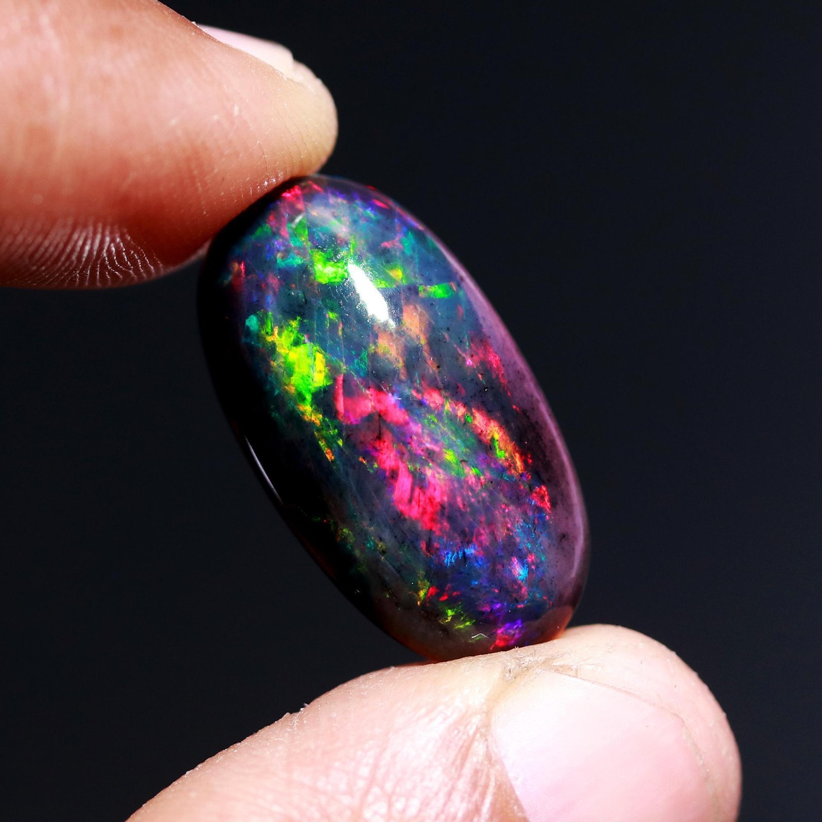 Black Ethiopian Opal Loose Gemstone Big Size 23×12.2×6.2mm 9.05ct