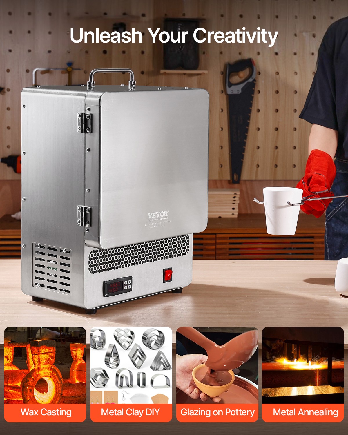 VEVOR Tabletop Kiln Melter Electric Kiln 1500W 2192℉ Max Temperature Furnace