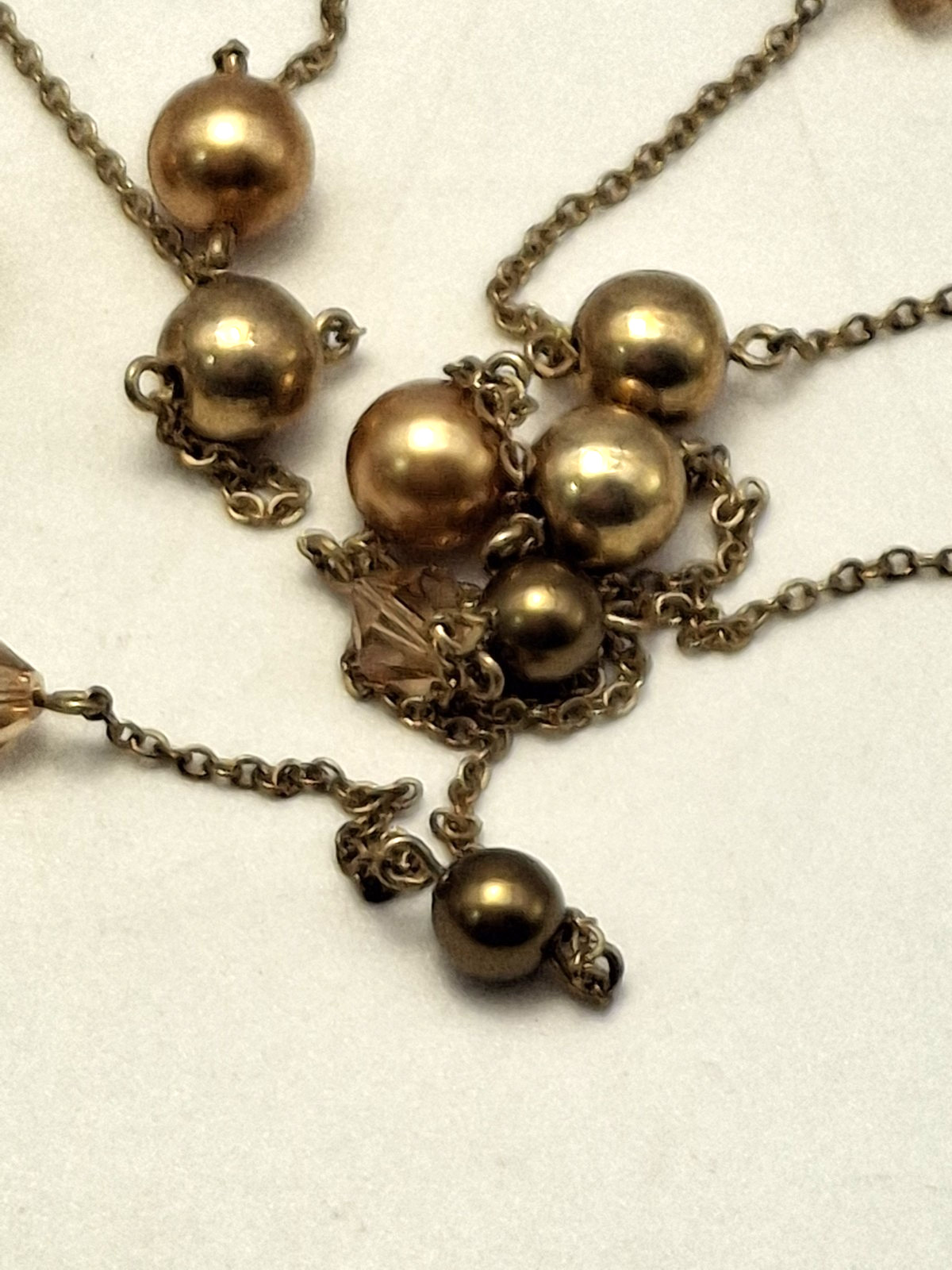 LBD Essentials Minimalist Necklace w Brass Chain Beads n Crystals Signed 39″